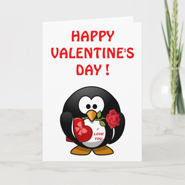 "HAPPY VALENTINE'S DAY" PENGUIN HOLIDAY CARD (Front)