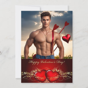 Happy Valentine's Day Personalised Muscle Hunk Holiday Card