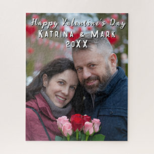 Happy Valentine's Day Personalised Photo & Names Jigsaw Puzzle