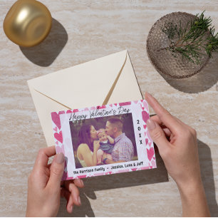 Happy Valentine's Day Photo Cute Pink Blush Hearts Holiday Card