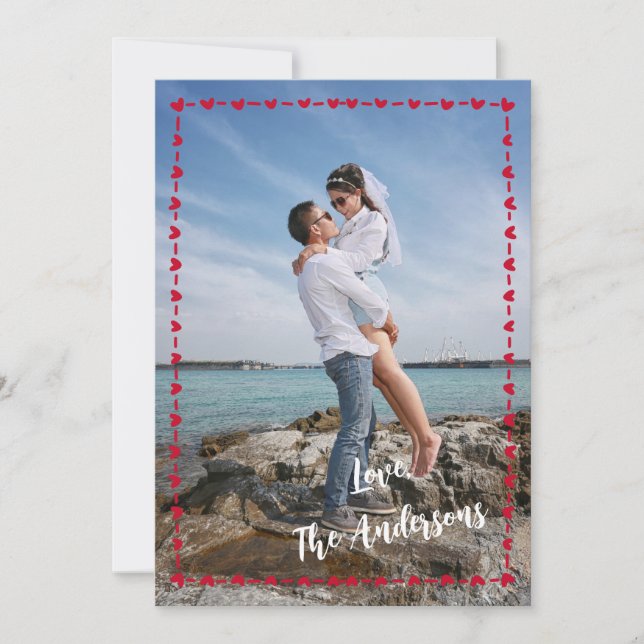 Happy Valentine's Day Photo Whimsical Heart Border Holiday Card (Front)