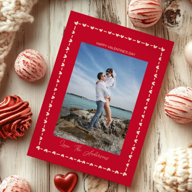 Happy Valentine's Day Photo Whimsical Heart Border Holiday Card (Creator Uploaded)