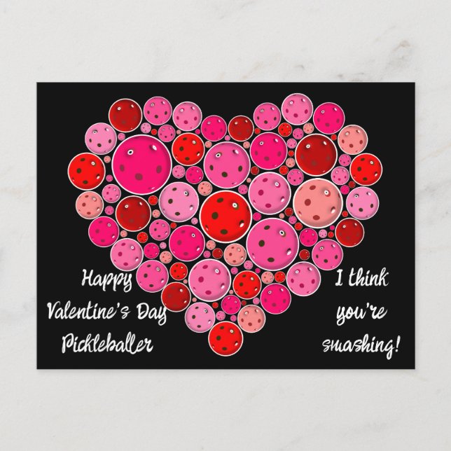 Happy Valentine's Day Pickleball Heart Personalise Postcard (Front)