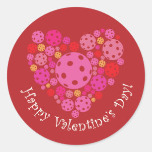 Happy Valentine's Day Pickleball Style Classic Round Sticker