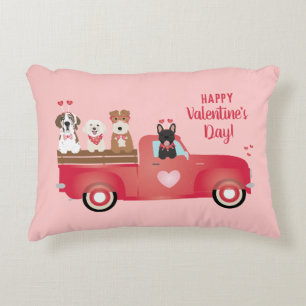 Happy Valentines Day Pickup Truck Love Dogs Decorative Cushion