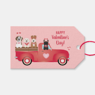 Happy Valentines Day Pickup Truck Love Dogs Gift Tags