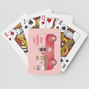 Happy Valentines Day Pickup Truck Love Dogs Playing Cards