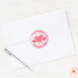 happy valentines day,pink and red,red hearts,valen classic round sticker