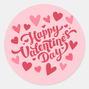 happy valentines day,pink and red,red hearts,valen classic round sticker