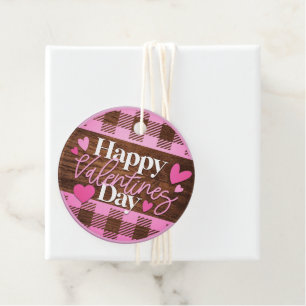 Happy Valentines Day Pink and Wood Plaid  Favour Tags