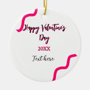 Happy Valentine's day pink black spiral bold lette Ceramic Ornament