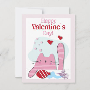 Happy Valentines Day Pink Cat Kitten Card