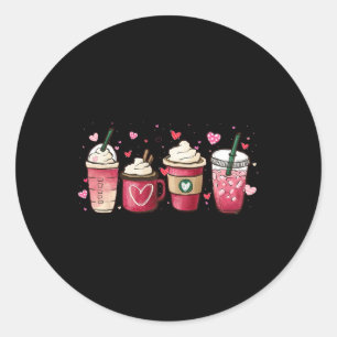 Happy Valentine's Day Pink Coffee Latte Cups Girls Classic Round Sticker