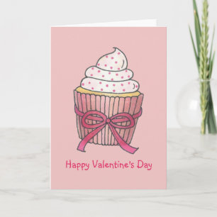 Happy Valentine's Day Pink Cupcake Cake Love Holiday Card