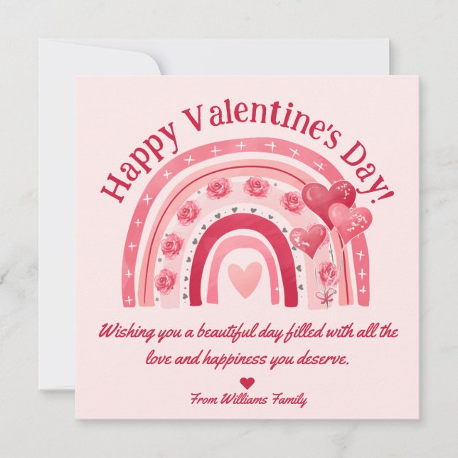 happy valentines day, pink cute rainbow hearts  card (Front)