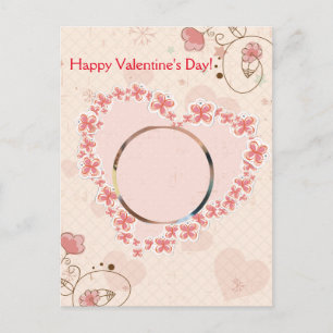 Happy Valentine's Day Pink Floral Heart Photo Holiday Postcard
