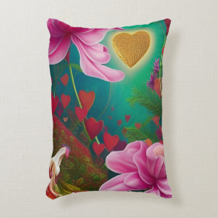 Happy Valentines Day -Pink Flowers and Hearts  Decorative Cushion