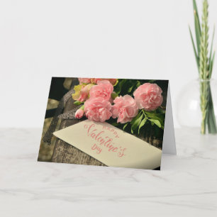 Happy Valentine's Day Pink Flowers for Her Card