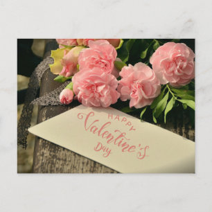 Happy Valentine's Day Pink Flowers for Her Postcard