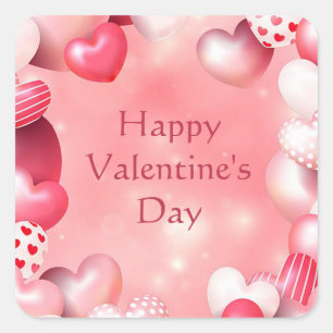 Happy Valentine's Day Pink Heart Ballon   Square Sticker