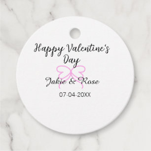 Happy Valentine's day pink heart bow name date sty Favour Tags
