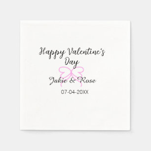 Happy Valentine's day pink heart bow name date sty Napkin