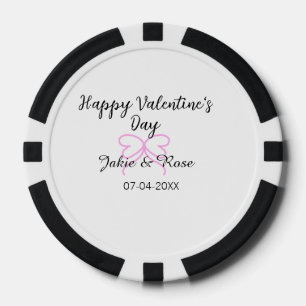 Happy Valentine's day pink heart bow name date sty Poker Chips