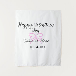 Happy Valentine's day pink heart bow name date sty Tapestry