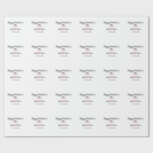 Happy Valentine's day pink heart bow name date sty Wrapping Paper
