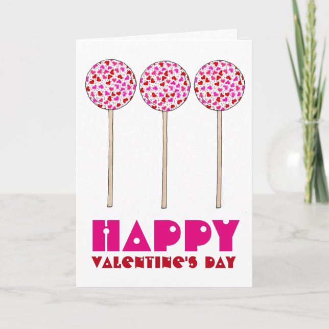 Happy Valentine's Day Pink Heart Cake Pop Card (Front)