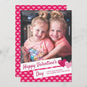 Happy Valentine's Day Pink Heart Custom Photo Holiday Card