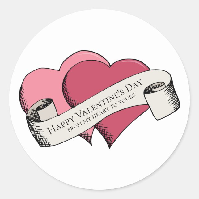 Happy Valentine's Day Pink Hearts Classic Round Sticker (Front)