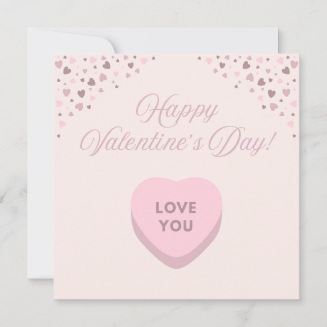 Happy Valentine's Day Pink Hearts Flat Card (Front)