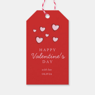 Happy Valentine's Day Pink hearts on Red Gift Tags