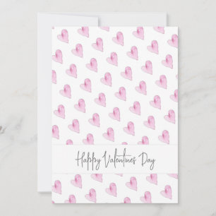 Happy Valentines Day Pink Hearts Watercolor Love Holiday Card