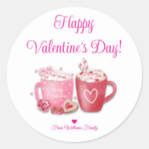 happy valentines day,pink hot chocolate classic round sticker