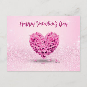 Happy Valentine's Day Pink Hyacinth Heart Lovely Postcard