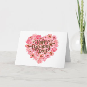 Happy Valentine's Day Pink Peony Floral Heart Card