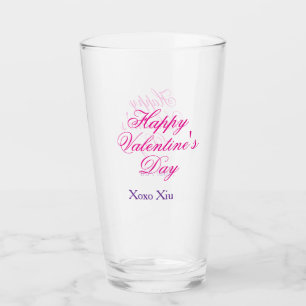 Happy Valentine's day pink purple xoxo love name c Glass
