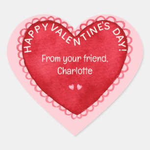 Happy Valentine's Day Pink & Red Classroom Heart Sticker