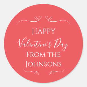 Happy Valentines Day Pink Red From Family Name Classic Round Sticker
