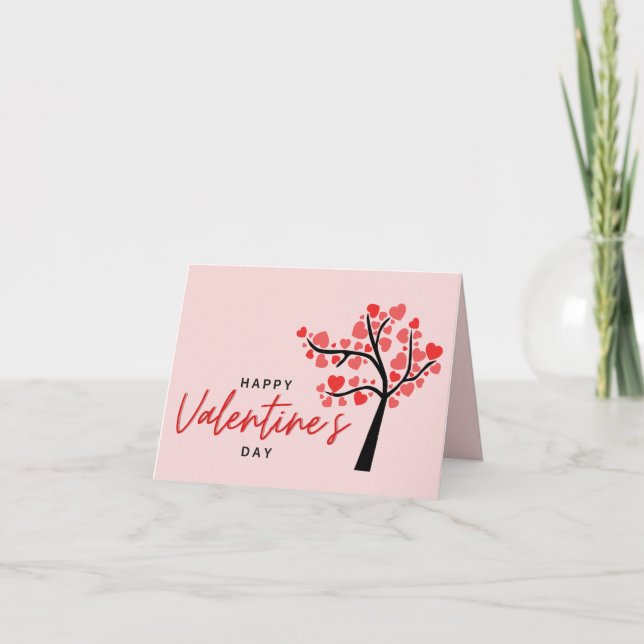 Happy Valentine's Day Pink & Red Hearts  Holiday Card (Front)