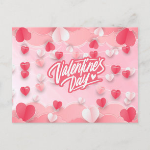 Happy Valentine's Day Pink Red Hearts Holiday Postcard