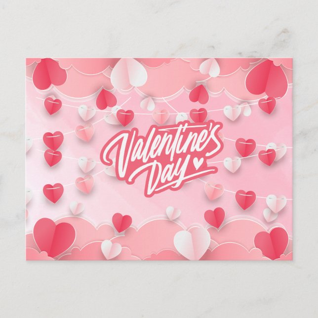 Happy Valentine's Day Pink Red Hearts  Holiday Postcard (Front)