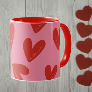 Happy Valentine's Day Pink Red Hearts 'I love you' Mug