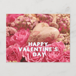 Happy Valentine's Day Pink Roses  Postcard