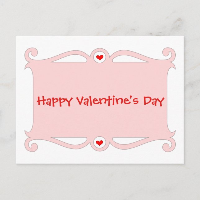 Happy Valentine's Day Pink Scroll Postcard (Front)