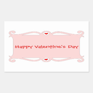 Happy Valentine's Day Pink Scroll Rectangular Sticker