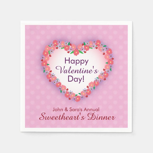 Happy Valentine's Day, Pink Sweethearts Dinner Napkin (Front)