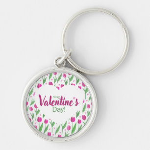 Happy Valentine's Day Pink Tulips Key Ring